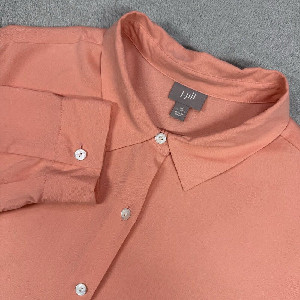 J. Jill Shirt Women's 1X Orange Silk Button Down Long Sleeve Blouse Pockets